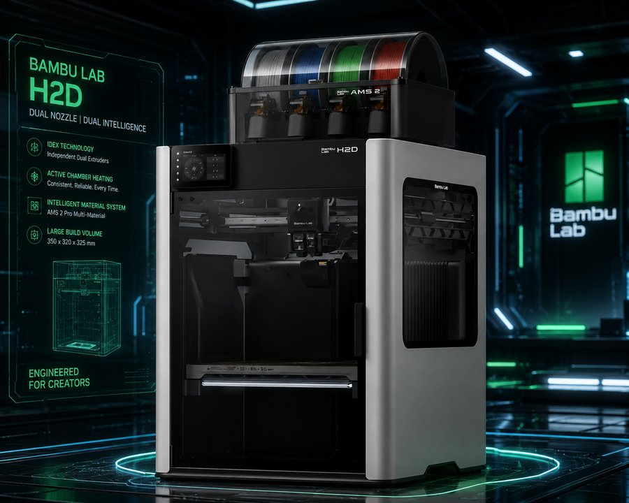 Bambu Lab H2D 3D printer in a digital setting