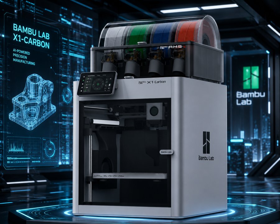 Bambu Lab X1 Carbon 3D printer in a digital setting